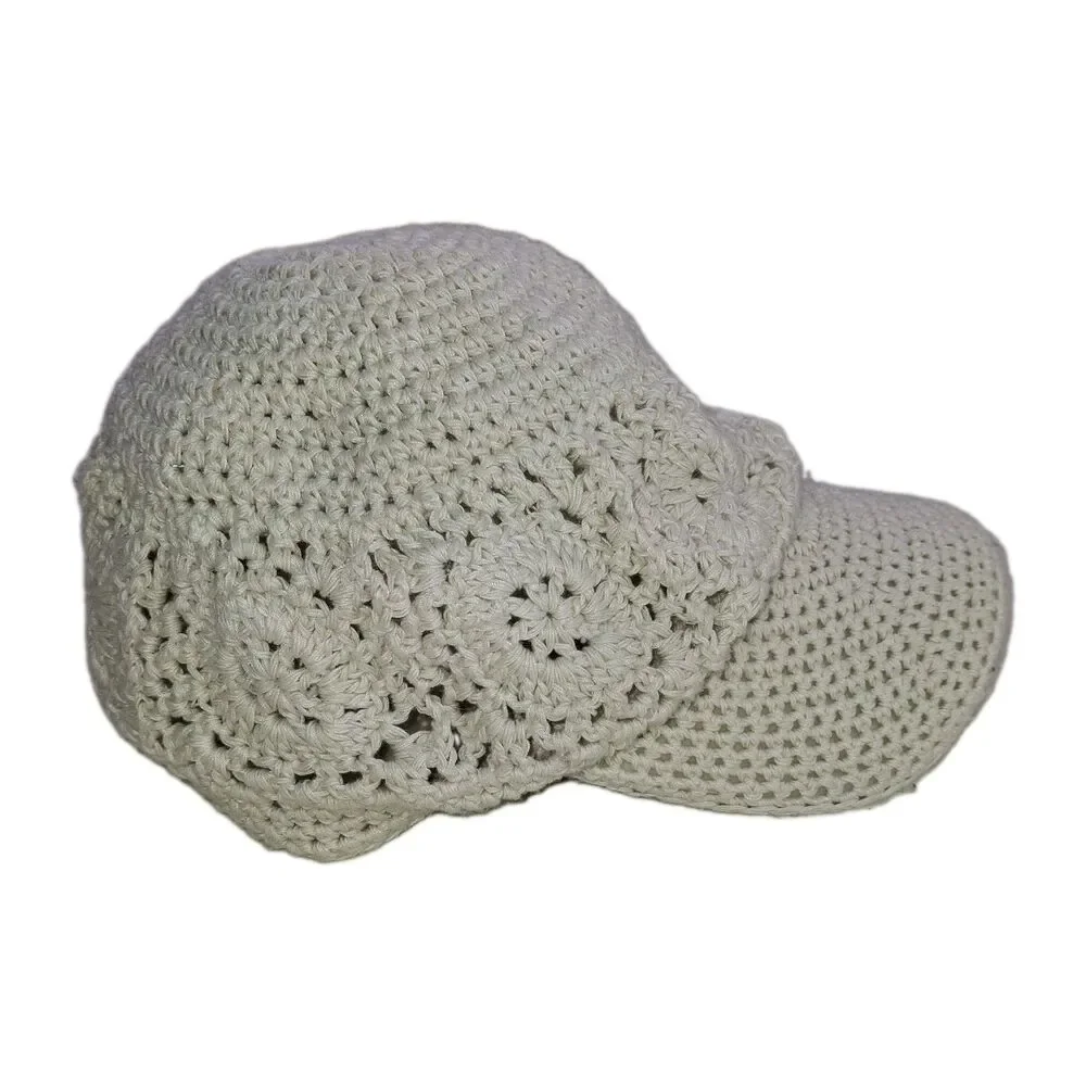 Crocheted Baseball Hat Cap Handmade Boho Romantic Feminine Cream Summer
